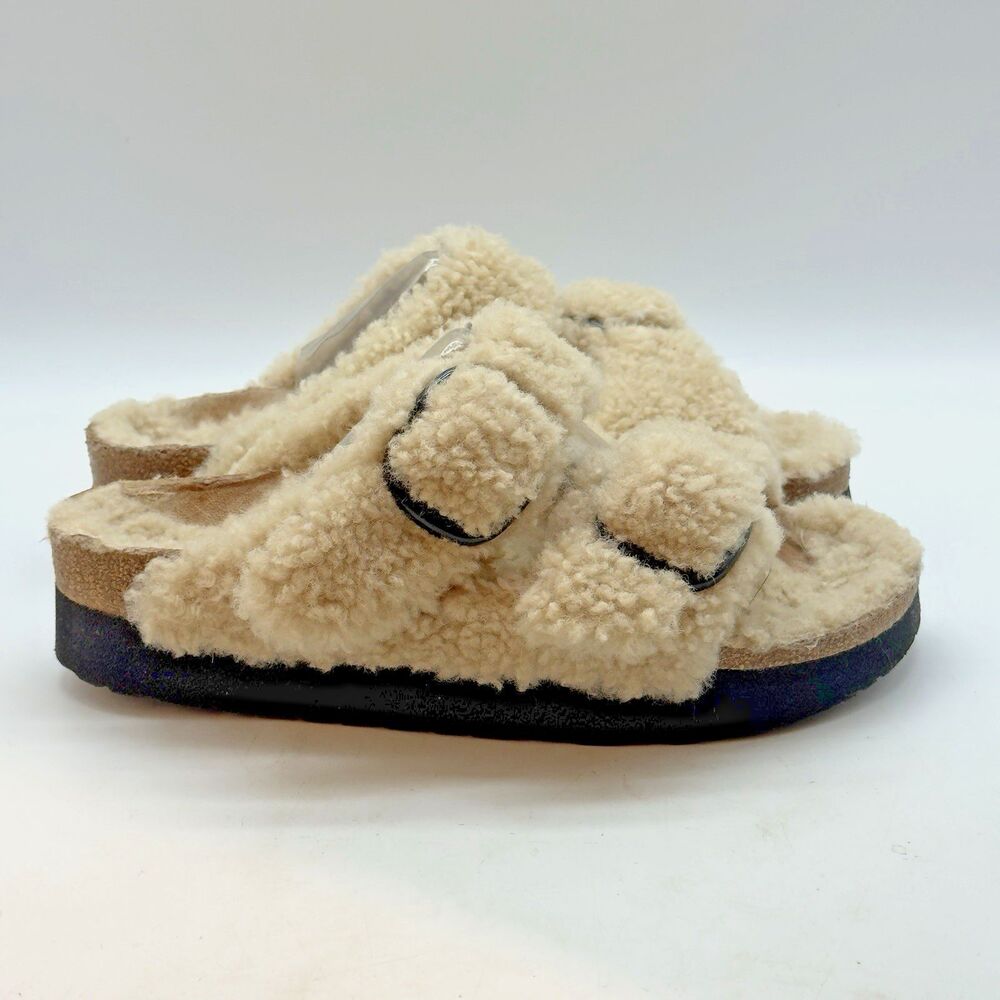 Papillio by Birkenstock Arizona Big Buckle Teddy Sandal Women 8 (EU 39) Eggshell